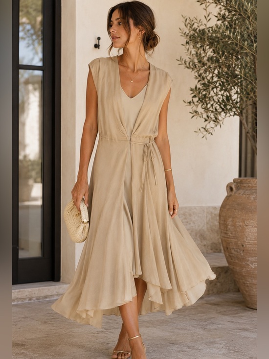 Polo Ralph Lauren Dresses & Skirts - Polo Ralph Lauren Champagne Beige Layered Dress – Size 6